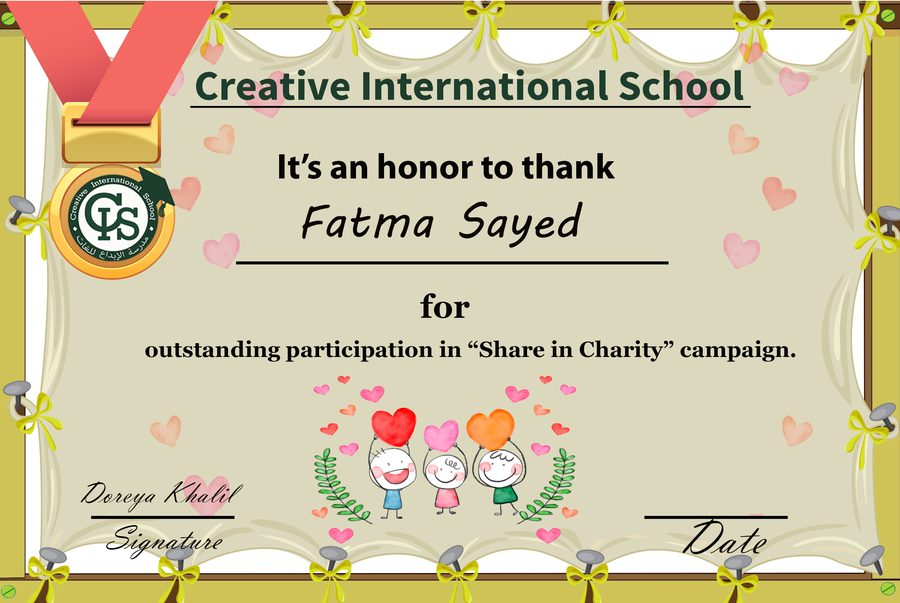 Charity participation certificate — Creative International School